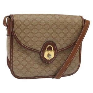 CELINE Macadam Canvas Shoulder Bag PVC Leather Beige Brown gold